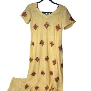 Indian Punjabi Suit Kurti Salwar Pants Yellow Women's Size M